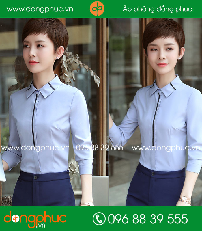  Đồng phục áo sơ mi màu xanh dương kẻ đen